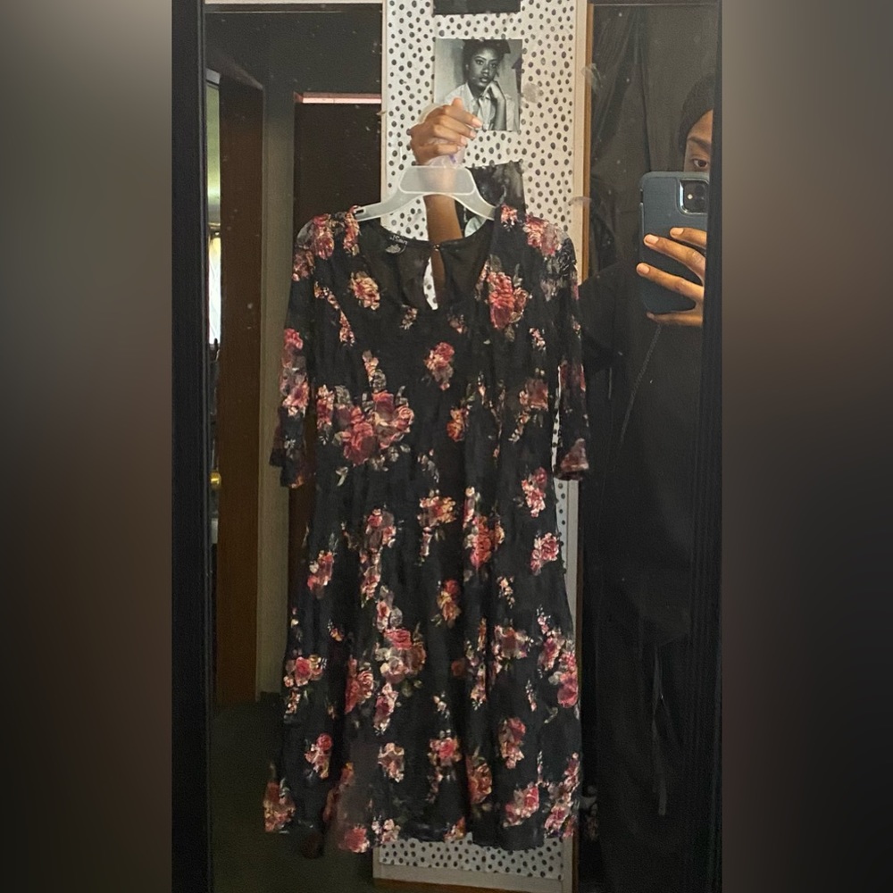 Black and pink flower dress